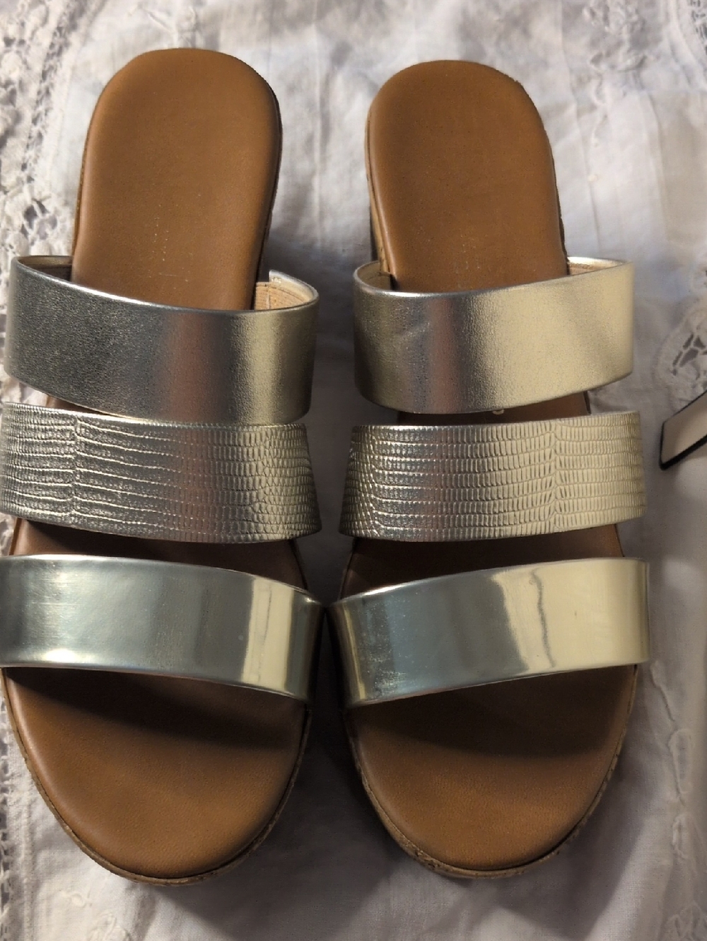 Italian Shoemakers, Italy Women’s Triple-Strap Metallic Slide Sandals - Gold